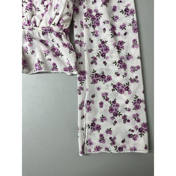 Kirious Mesh Smocked Top Sz Medium Floral Square Neck Cropped Cottage Peasant - Picture 3 of 8